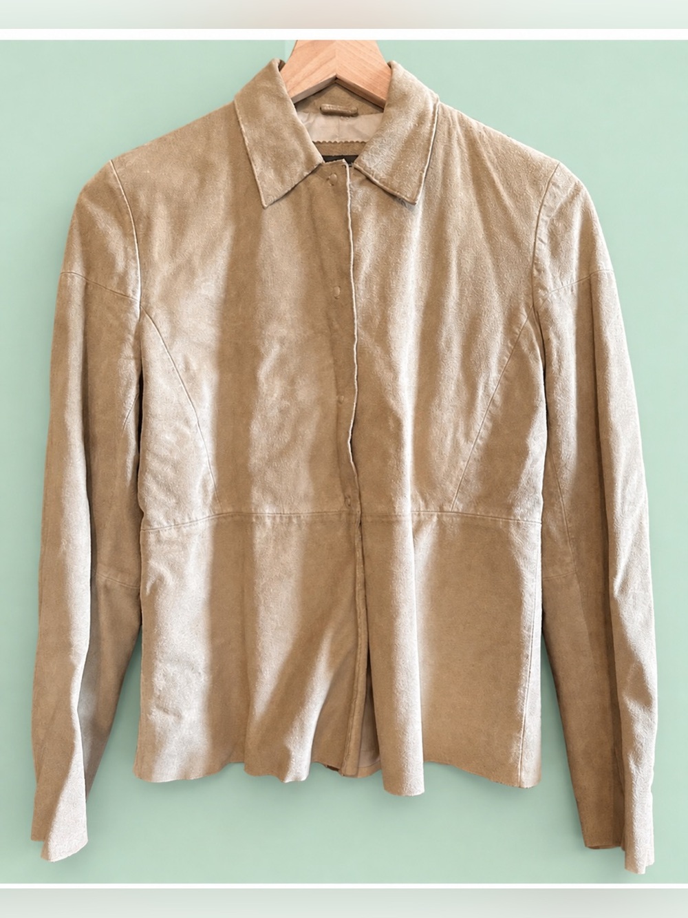 LADIES BANANA REPUBLIC VINTAGE LIGHT CAMEL GENUINE SUEDE LEATHER JACKET - XS